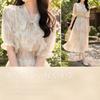 Long Short Floral Cute Ribbon Resort Plus Loose Slimming Office Commuting Casual Summer [MEME XTRA] Women's Dress, Sleeve, Print, Frills, Dress,