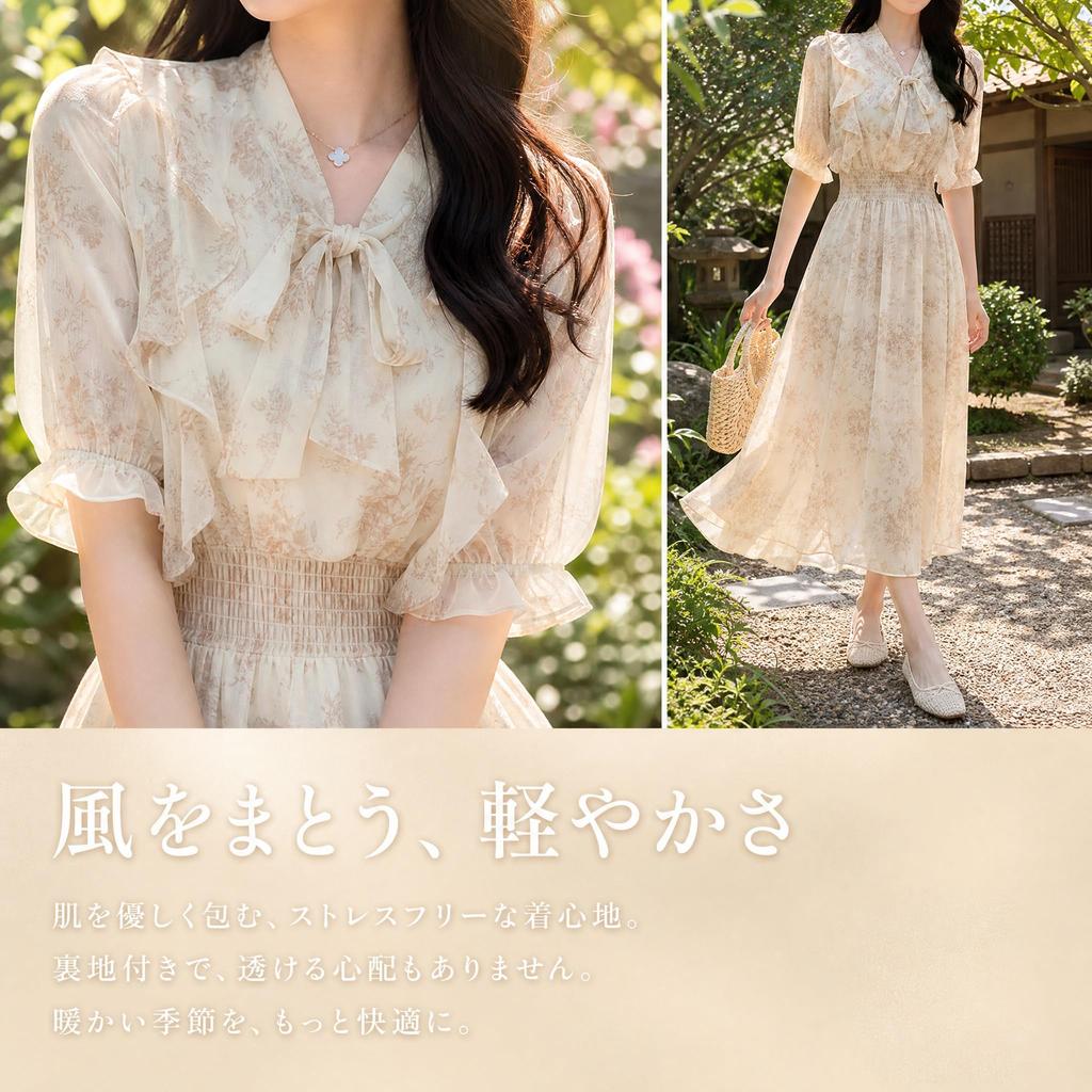 Long Short Floral Cute Ribbon Resort Plus Loose Slimming Office Commuting Casual Summer [MEME XTRA] Women's Dress, Sleeve, Print, Frills, Dress,
