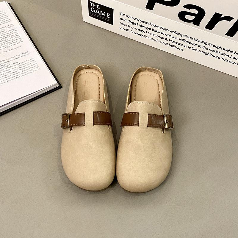 Lazy People Pedal Flat-bottomed Bag Head and Half Slippers for Women To Wear New Year's Spring and Autumn New Fashionable Soft Casual Single Shoes