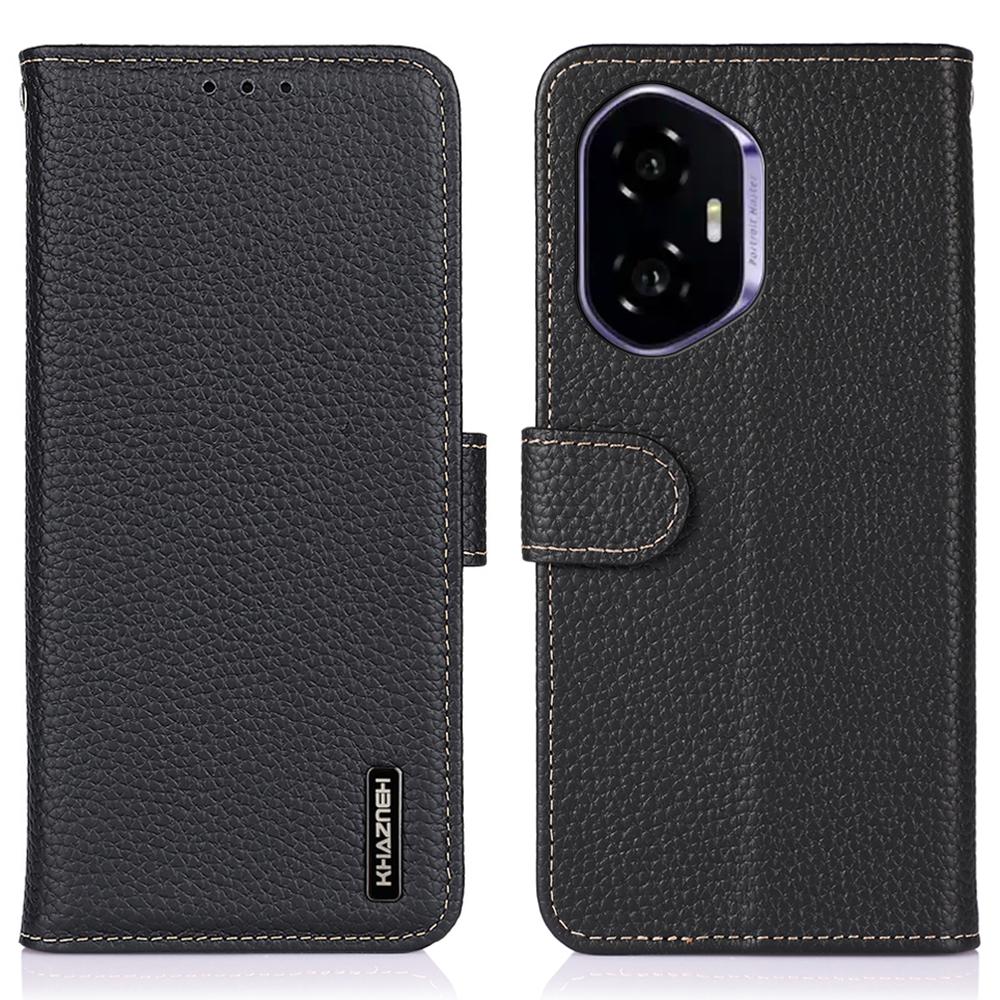 

KHAZNEH For Honor 400 5G (Global) Case Genuine Cow Leather Flip Phone Cover Black