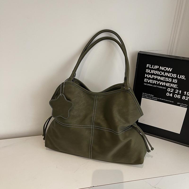 

Retro Frosted Leather Tote Bag for Women Top Handle Purse with Contrast Stitching Female Shoulder Handbag Work Bag for Daily Use