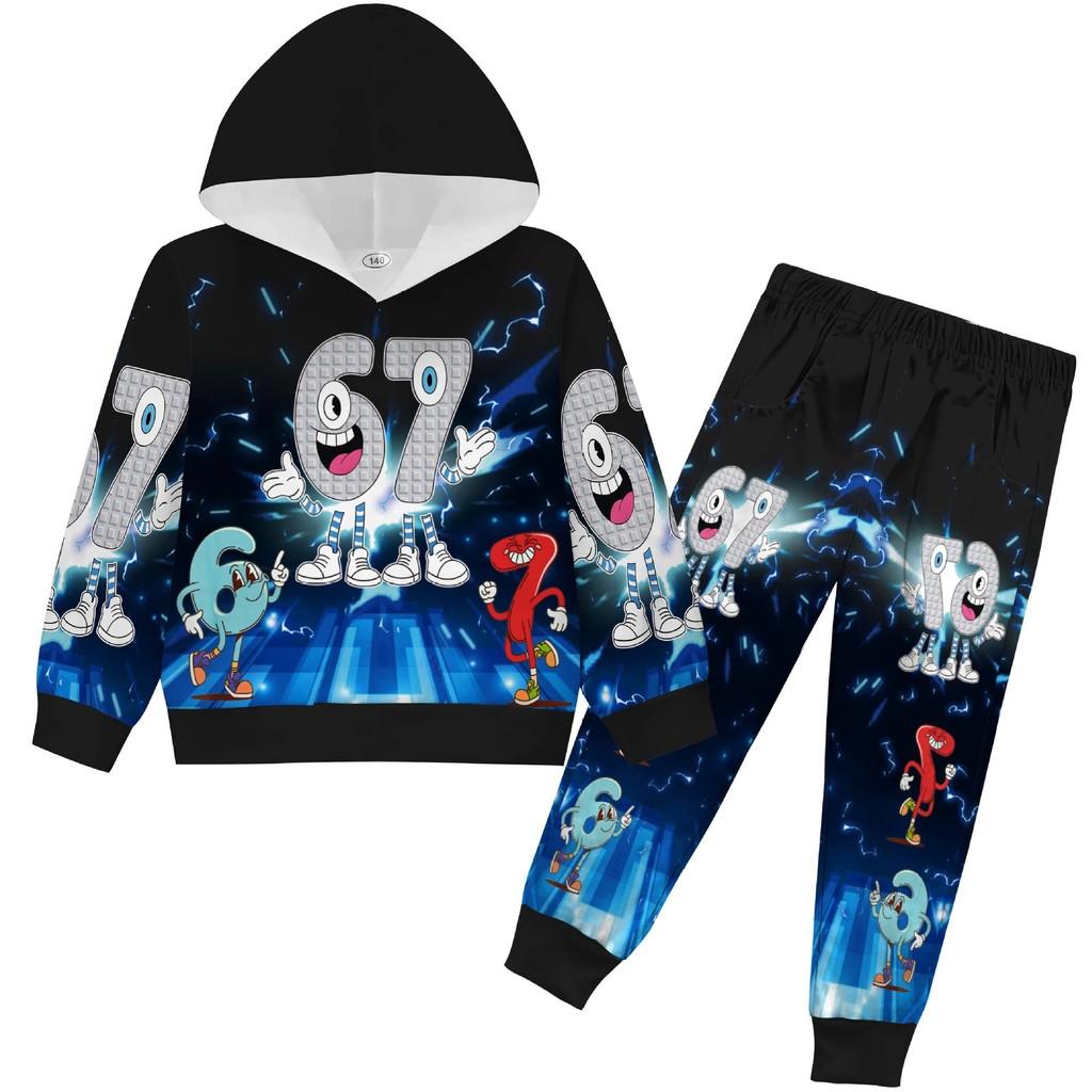 

Kids Boys Girls Steal a Brainrot 67 Printed Casual Long Sleeves Hoodies Pants 2 Pieces Set 110cm чорний