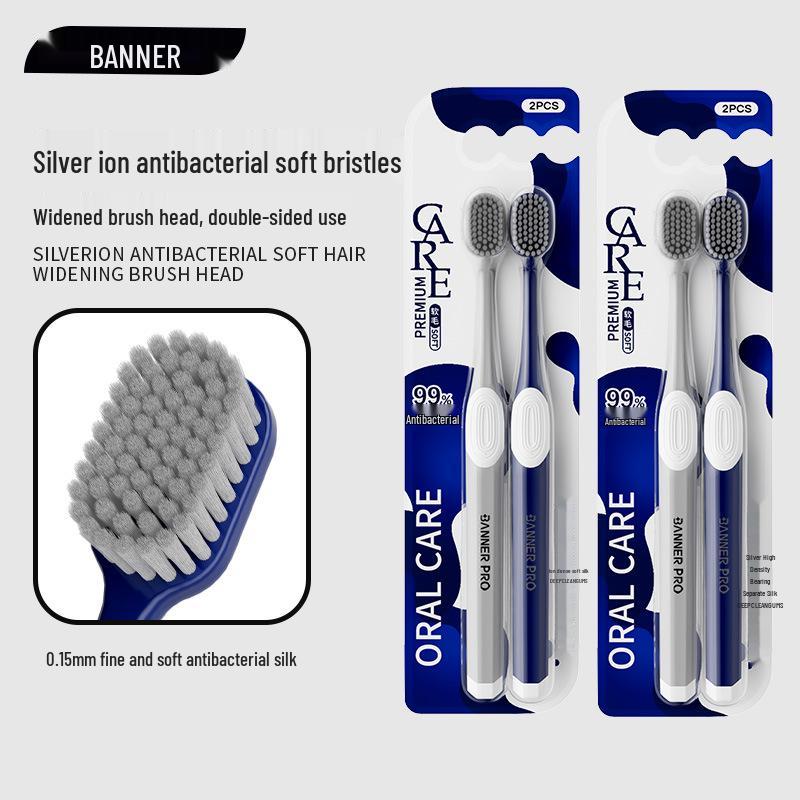 Silver Ion Antibacterial Soft Bristle Toothbrush, Advanced Gum Protection, Wide Head for Adults.