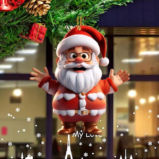 Santa Claus Ornament 2D Acrylic Cartoon Santa Claus Christmas Hanging Decoration for Christmas Tree Doors Windows Walls Decor