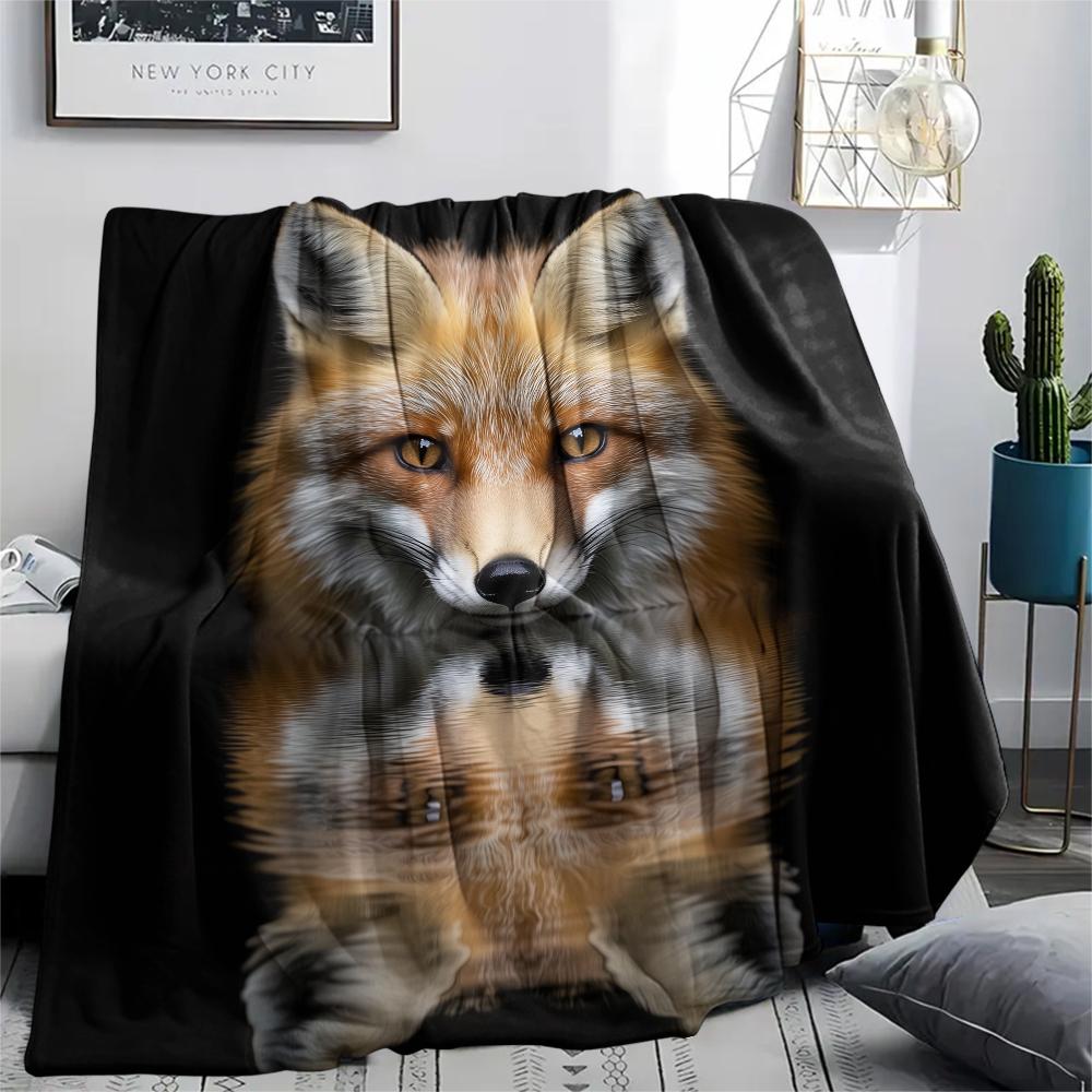 Black Fox pattern Flannel Blanket, High quality Comfortable for All Seasons, Home Decor, Warmth and Comfort, Perfect for Gifts.