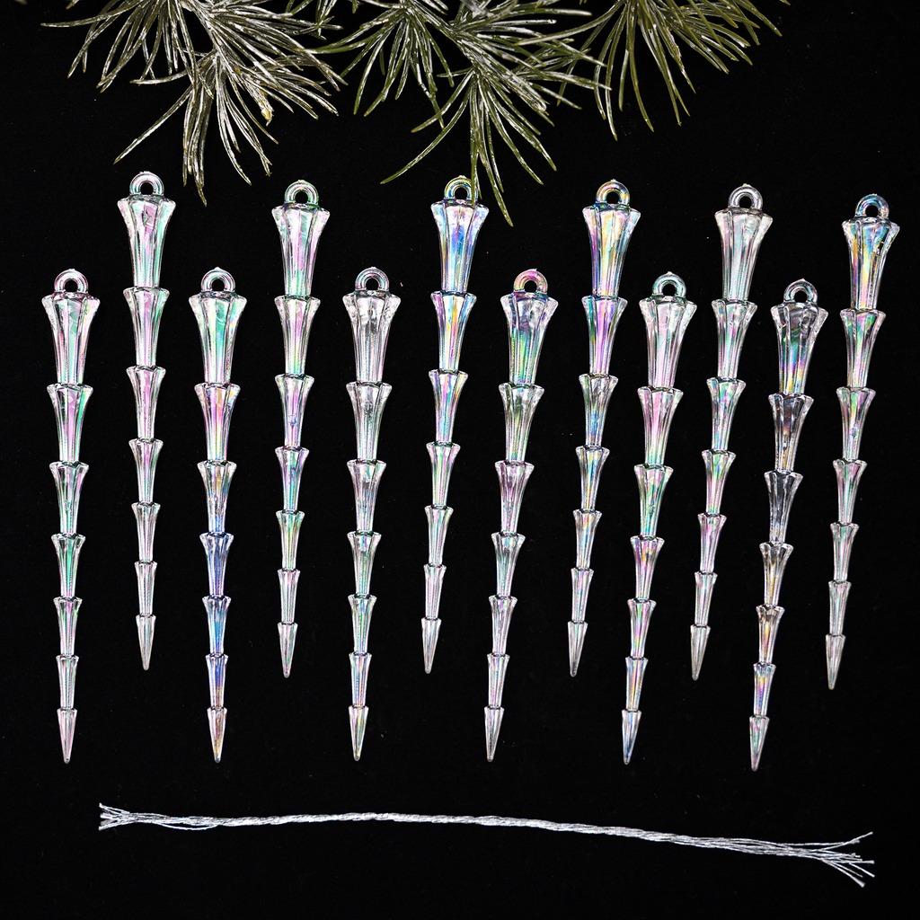 12pcs Christmas Novelties 2026 2027 Clear Acrylic Twisted Icicle Cone Christmas Pendant For Xmas Tree New Year Eve Decoration
