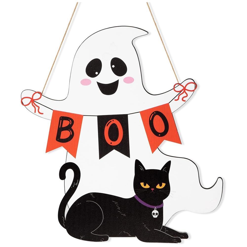 Halloween Door Hanger Ghost Pumpkin Black Cat Cute Festive Porch Door Decor Scene Setting