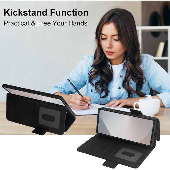 Vofolen for Samsung Galaxy Z Fold 6 Case with Card Holder & S Pen Holder, PU Leather Flip Case with Magnetic Clasp Kickstand Heavy Duty Rugged Wallet