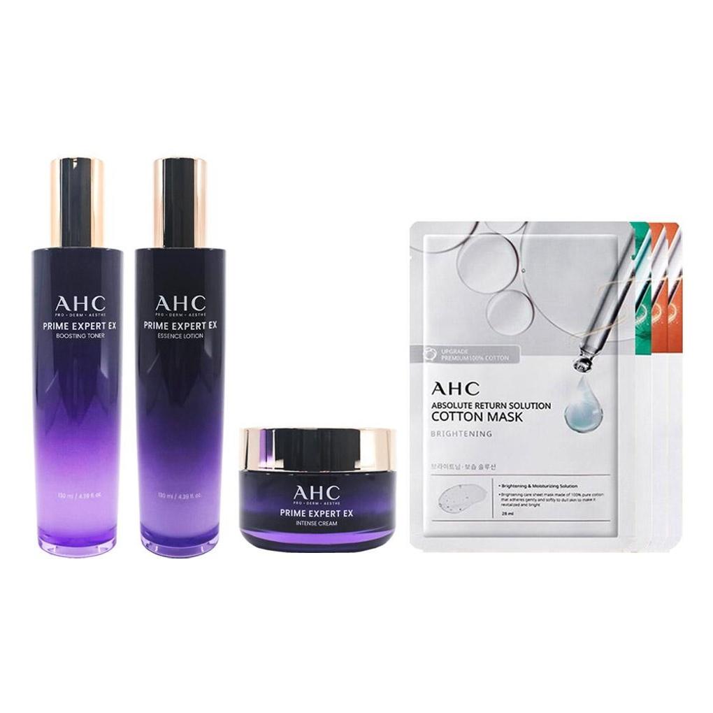 

AHC Prime Expert NEW EX Basic Set Skin + Lotion + Cream + 4 Mask Packs AHC Expert NEW EX 3 types + 4 random masks
