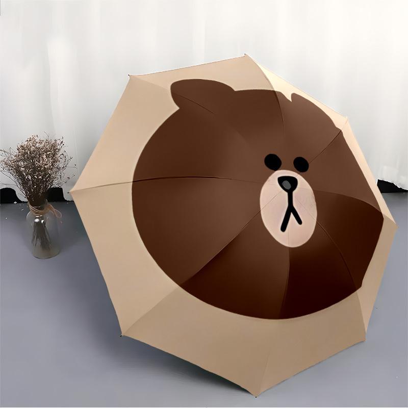 Brown Bear Line Automatic Folding Umbrella, Self-Opening/ Closing, Durable Windproof Travel Umbrella for Outdoor Adventures a0826099