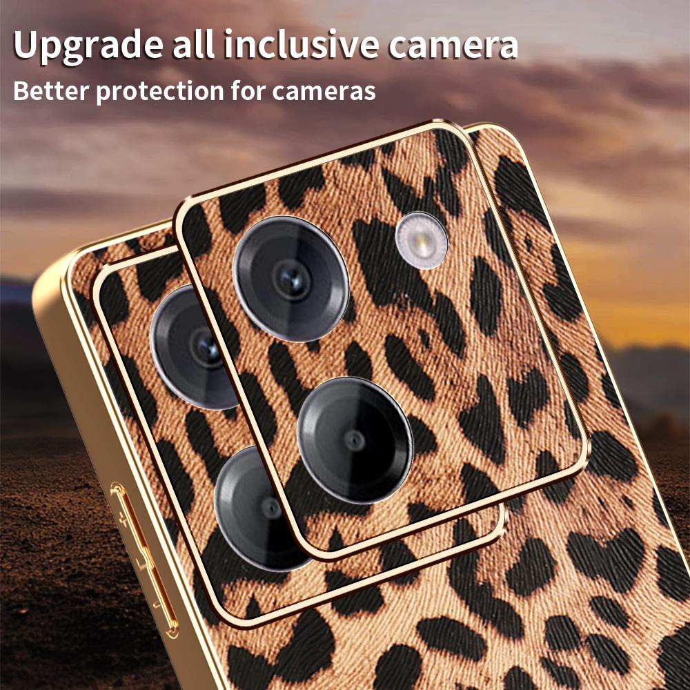 For Xiaomi Poco M7 Pro 5G Case Leopard Print PU Leather Coated PC+TPU Electroplating Phone Cover