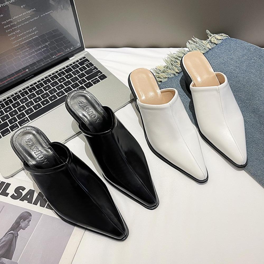 2026 European American Baotou Half Women's Soft Leather Slope Heel High Cool Fashion Outwear Thick Lazy Muller Shoes