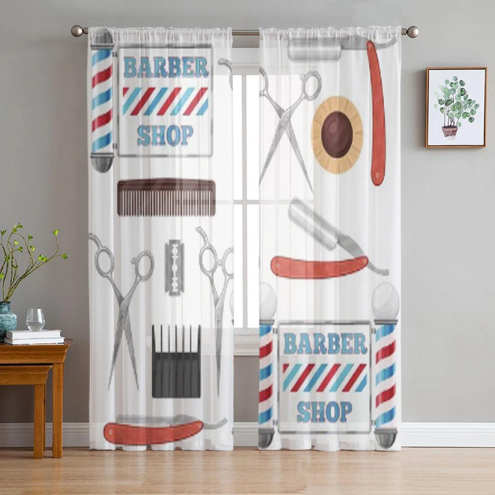 

Элемент дизайна для парикмахерской, прозрачные шторы для гостиной, современные модные занавески с балдахином для кухни, тюлевые шторы 135W x 114H(cm)