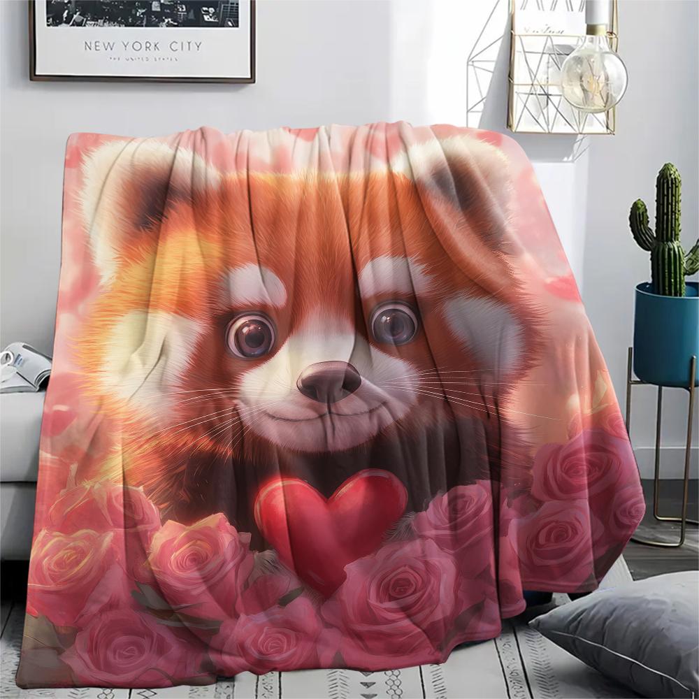 Pink Red Panda pattern Flannel Blanket, High quality Comfortable for All Seasons, Home Decor, Warmth and Comfort, Perfect for Gifts.