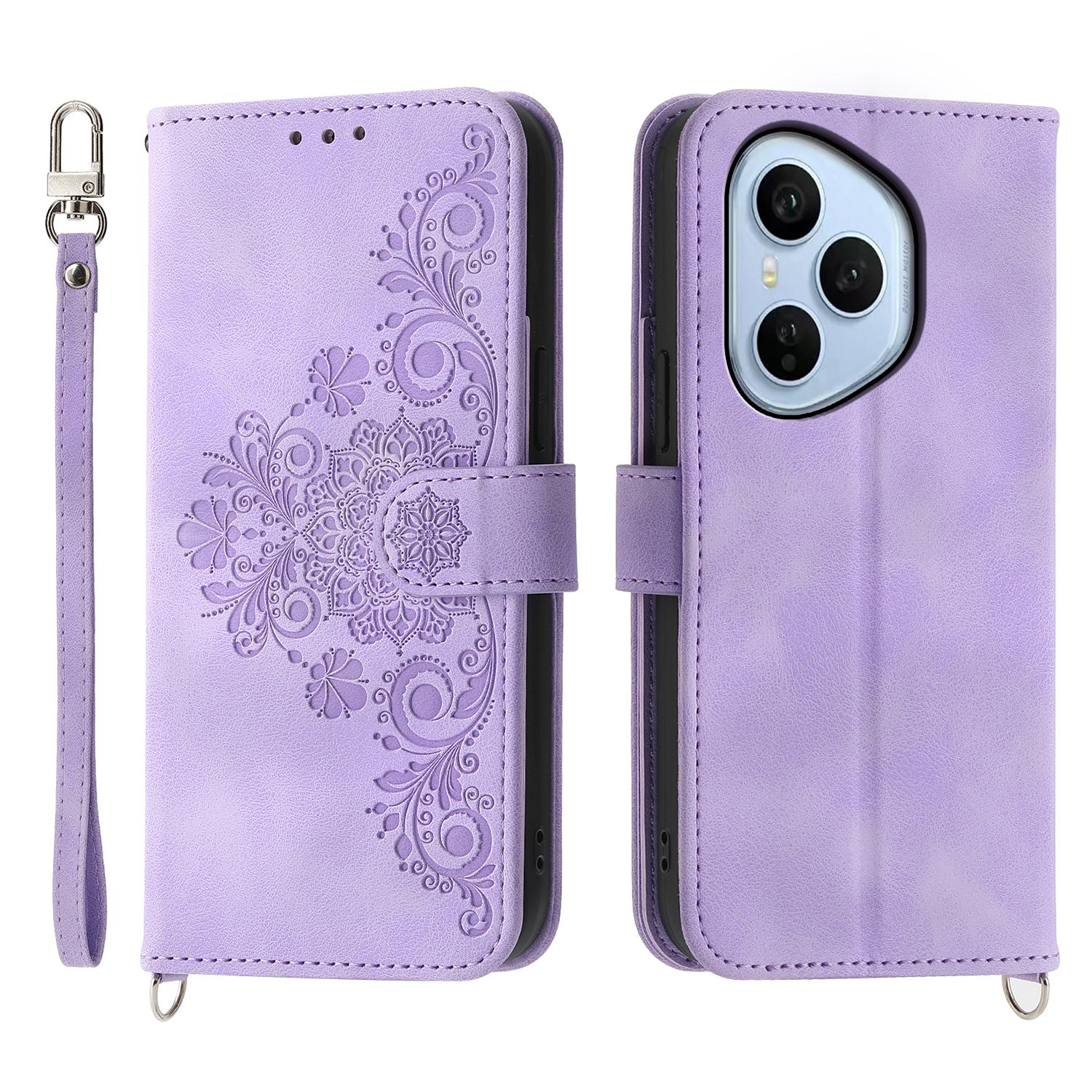 

Для Honor 400 Pro 5G (Глобальный) Чехол-кошелек из искусственной кожи с цветочным узором и ремешком Light Purple