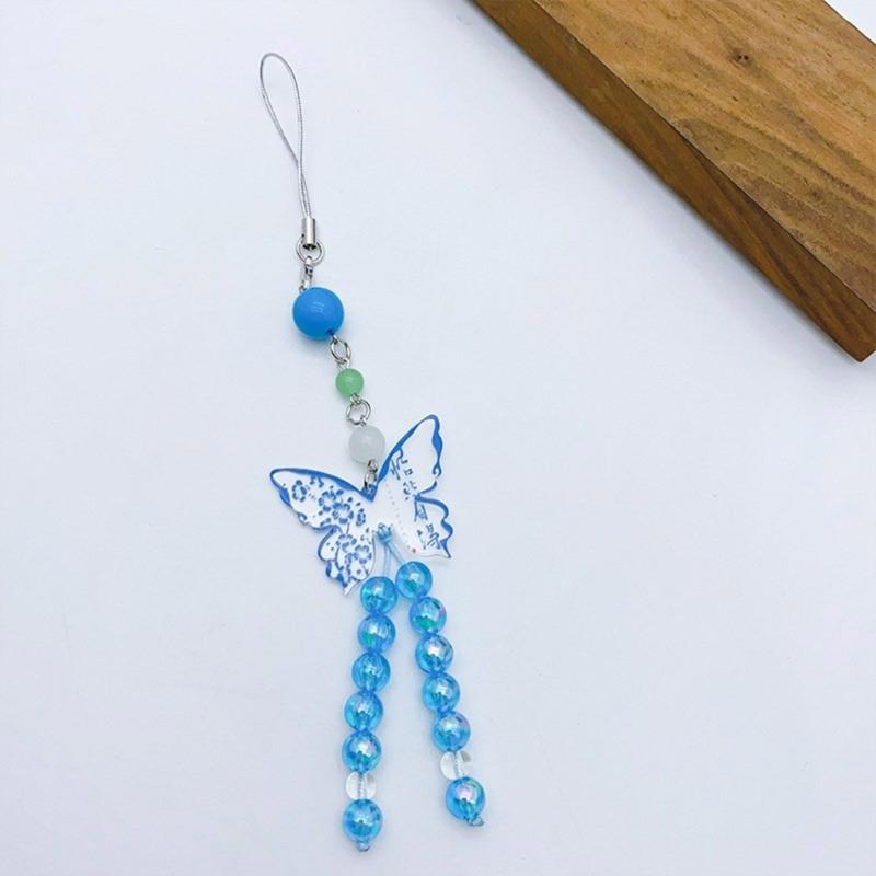 Stylish Butterfly Beaded Mobile Phone Strap Anti-Lost Chain Hangings Jewelry Simple Keycahins for Keys Bags and Phones