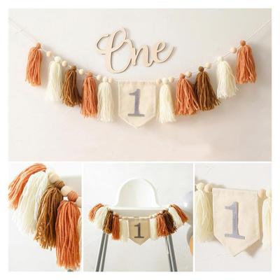 Dessert Table Backdrop Boho 1st Birthday High Chair Banner Tassel Garland Set for Girl Baby Shower Party Decor Handmade for Kids