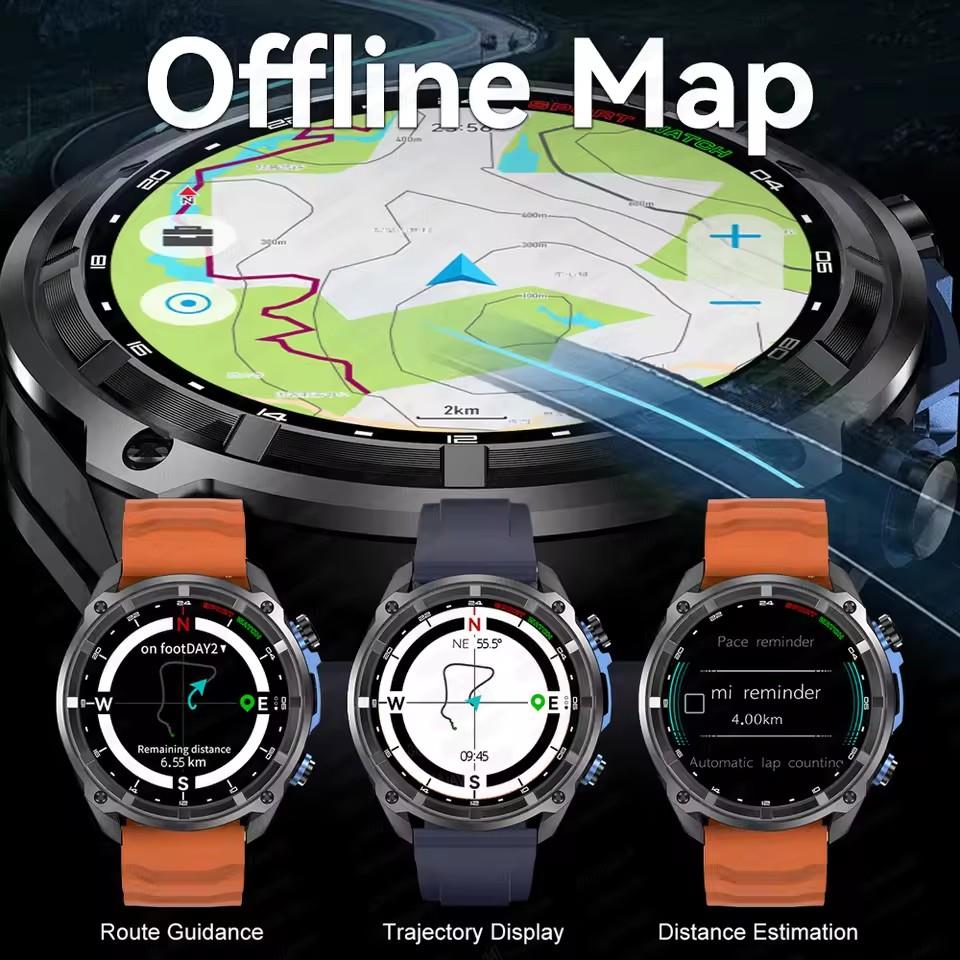 2026 New Military Smart Watch 860Mah Battery GPS Compass 10ATM Waterproof Tactics Sport 4GB Memory BT Call Smart Watches for Men Outdoor Smart Watch