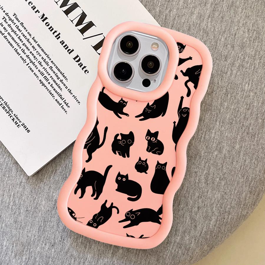 Black Cat Cartoon Soft Phone Cover Case for iPhone 16 Pro Max 11 17 Air 15 Plus 12 14 8 XR 13