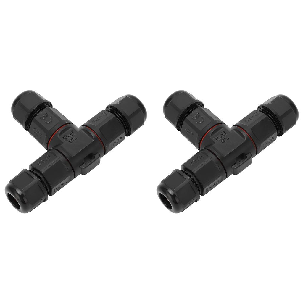 2 Pcs Tee Wire Connectors IP68 Waterproof 2 Pin 3 Pin T Shape Electrical Terminal Adapter for