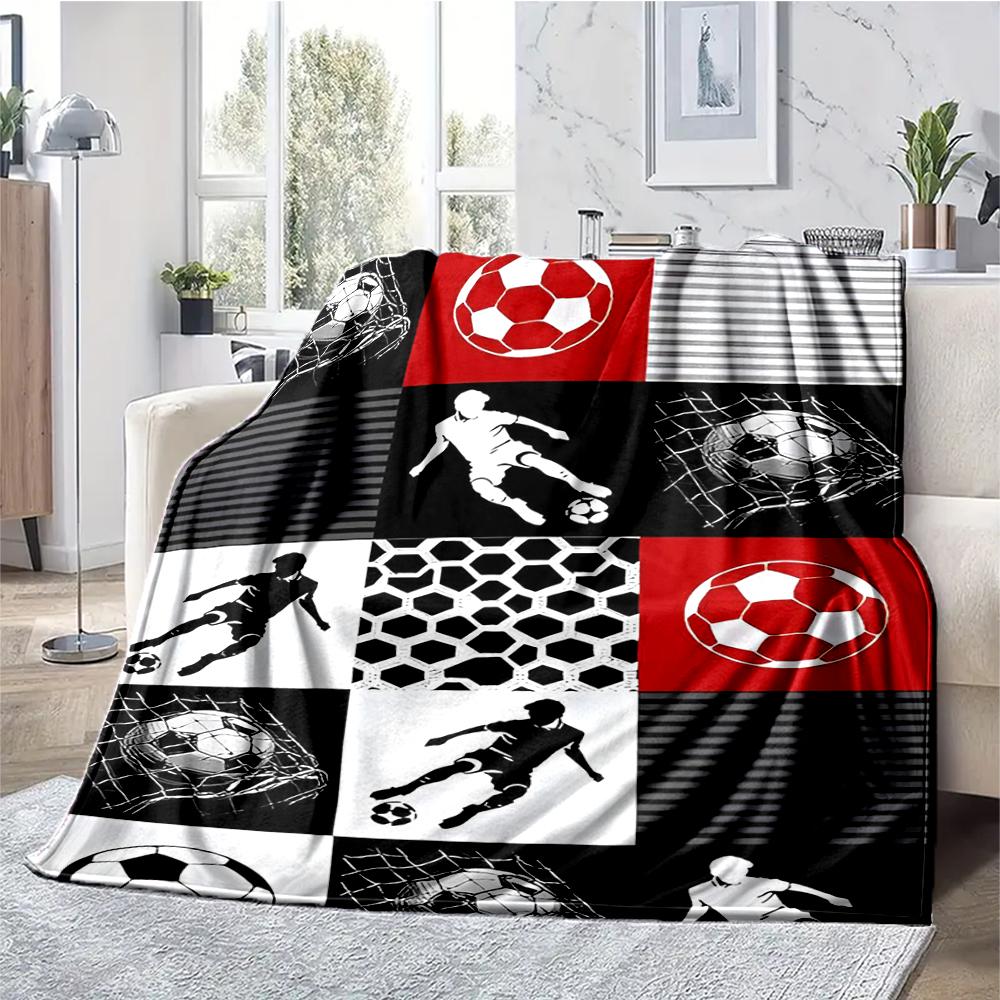 Soccer Theme Printed Blanket - Perfect for Couch, Bed, Travel & Outdoor Use | Machine Washable, Cozy & Durable.