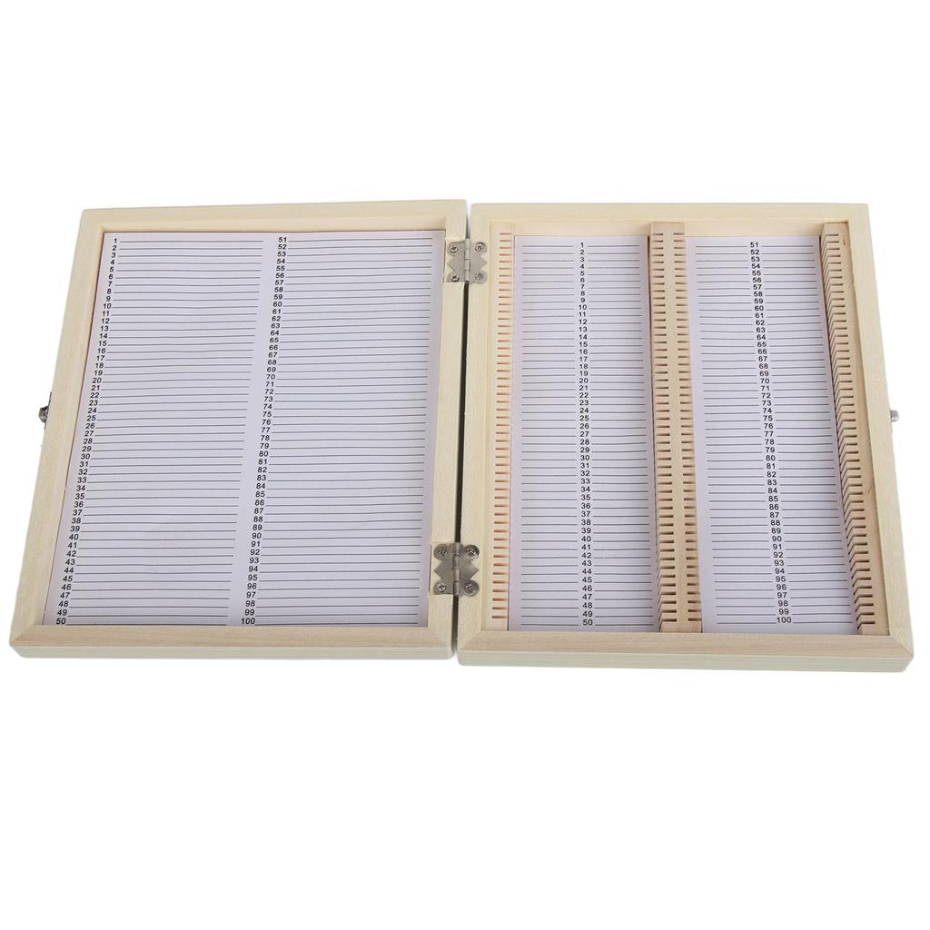 100 stk Biologi Glass Preparerte Mikroskopglass Prøver Tre Oppbevaringsboks Etui