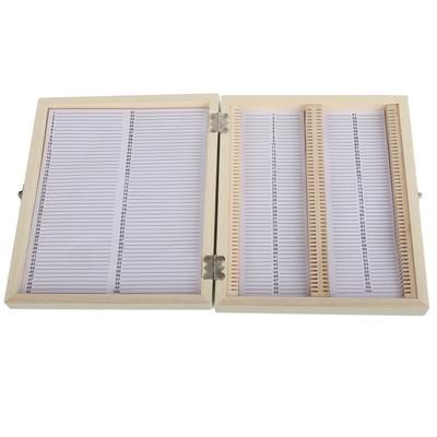 100 SZTUK Biologia Szkło Przygotowane Slajdy Mikroskopowe Okazy Drewniane Pudełko Do Przechowywania Slajdów