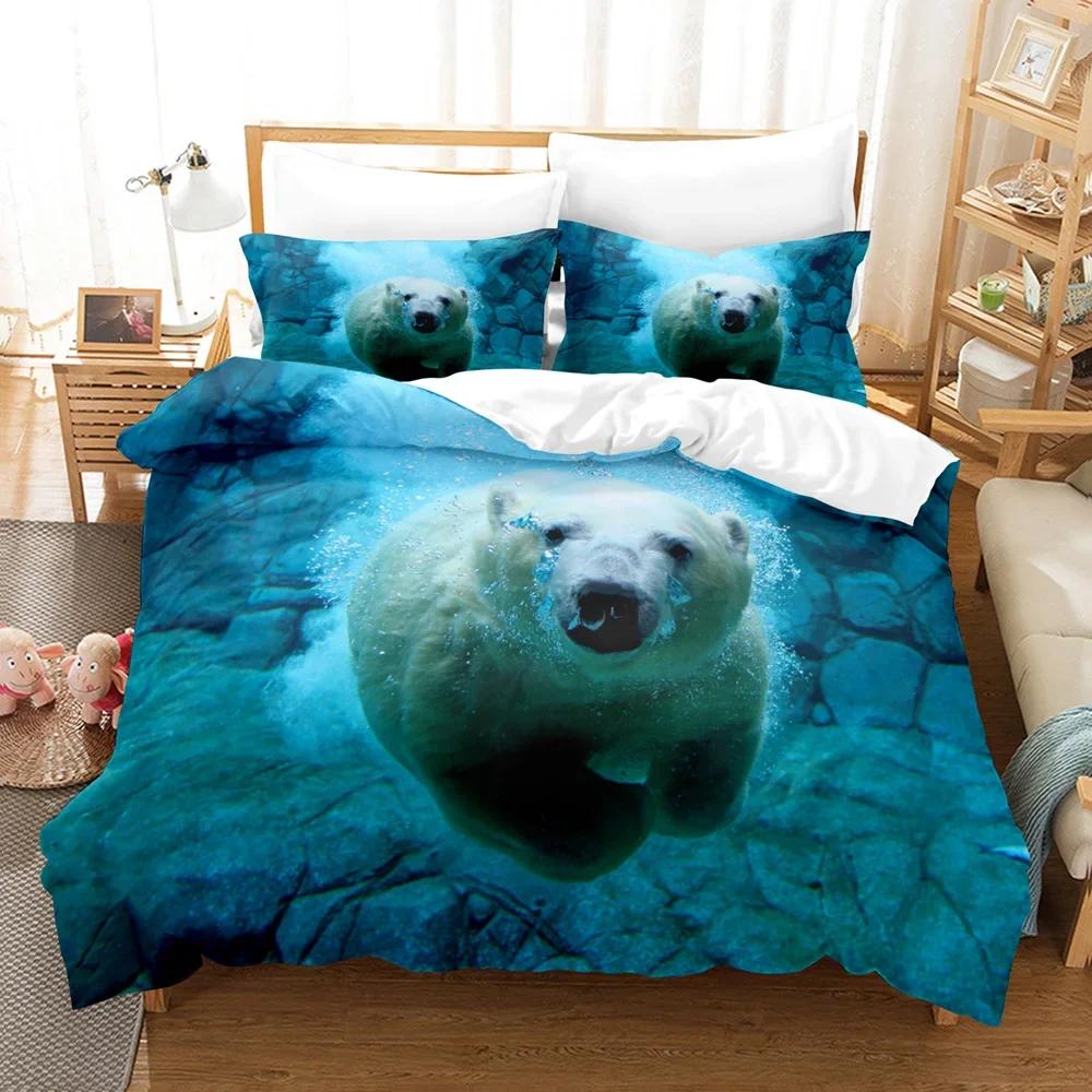 Print with Soft Fabric Duvetcover&2pcs Pilowcase Bear Bedrom Set Beding 2/3 Pcs Bed Cover Set Animal Series Double Bed Linens 10% Polyester