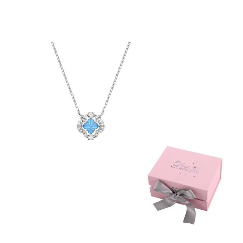 Swarovski Cubic Zirconia Necklaces Womens Blue F (One Size Fits All)-Pink bow gift box