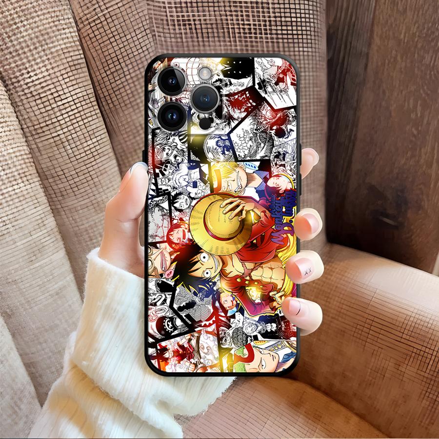 One Piece Luffy Anime Black Soft Phone Cover Case for iPhone XR 7 8 13 12 11 17 Pro Max 15 16 14 Plus XS Max 17Air