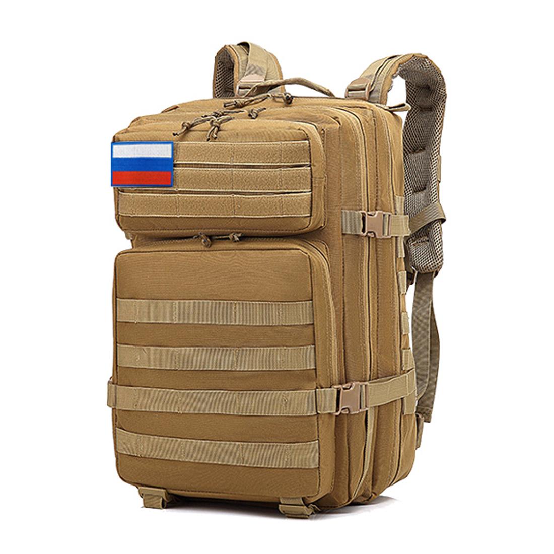 45L Tactical Military Backpack 3-Day Bug Out Bag 900D Waterproof MOLLE Assault Pack Heavy Duty Rucksack for Hiking Camping Hunting Khaki