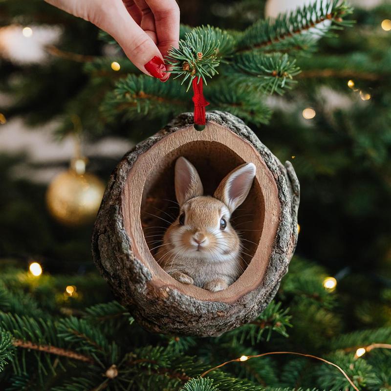 Animal Christmas Ornaments 2D Cute Christmas Acrylic Pendant Animal Raccoon Owl Squirrel Hedgehog Bunny Bird Wildlife Ornaments