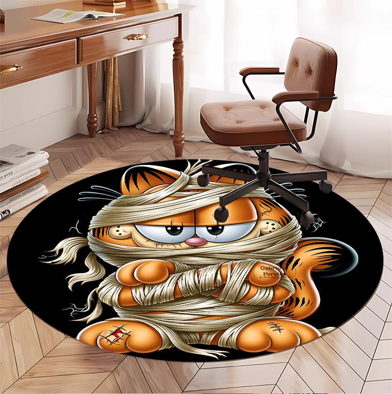 Garfield Pattern Round Rug, Indoor/Outdoor Mat, for Picnic, Gameroom, Bedroom, Office, Living Room, Home Decor Carpet, Birthday Gift