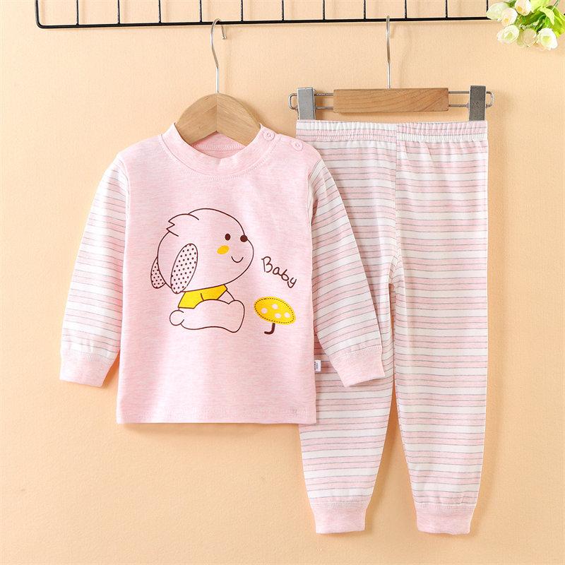 

2026 Summer Children Stripe Underwear Suits Baby Spring O-Neck Cartoon Cotton Pajama Set Long Pant Kids Home Wear Clothing Suit for Girl Boy 73 cm