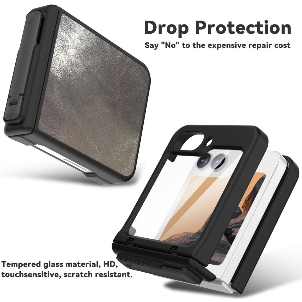 GW181 For Samsung Galaxy Z Flip7 FE 5G/Flip6 5G Kickstand Case Crazy Horse Texture PU PC Phone Back Cover