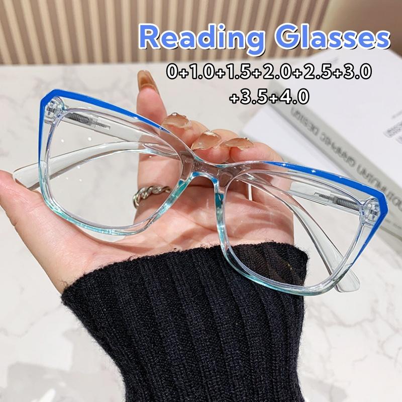 Womens Fashionable Presbyopia Glasses Large Frame INS Style Anti Blue Light Eyeglasses 0 To +4 0 Elegant Versatile