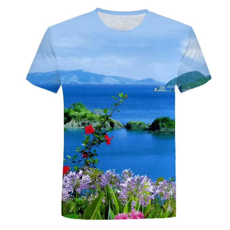 Summer Seaside Scenery Graphic T Shirts 3D Printed T-shirt Fashion Men's T-shirts Beach Style Nature Landscape Pattern T-shirt