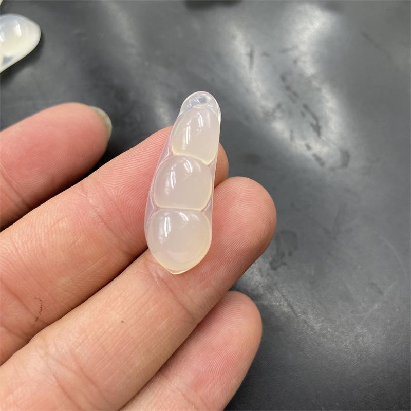 White Chalcedony Agate Green Bean Gourd Pendant Charm