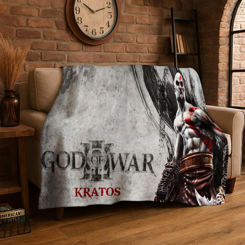Retro God of War Game Kratos Flannel Blanket Soft Warm Throw Blanket for Bedroom Living Room Bed Travel Camping Picnic Gift