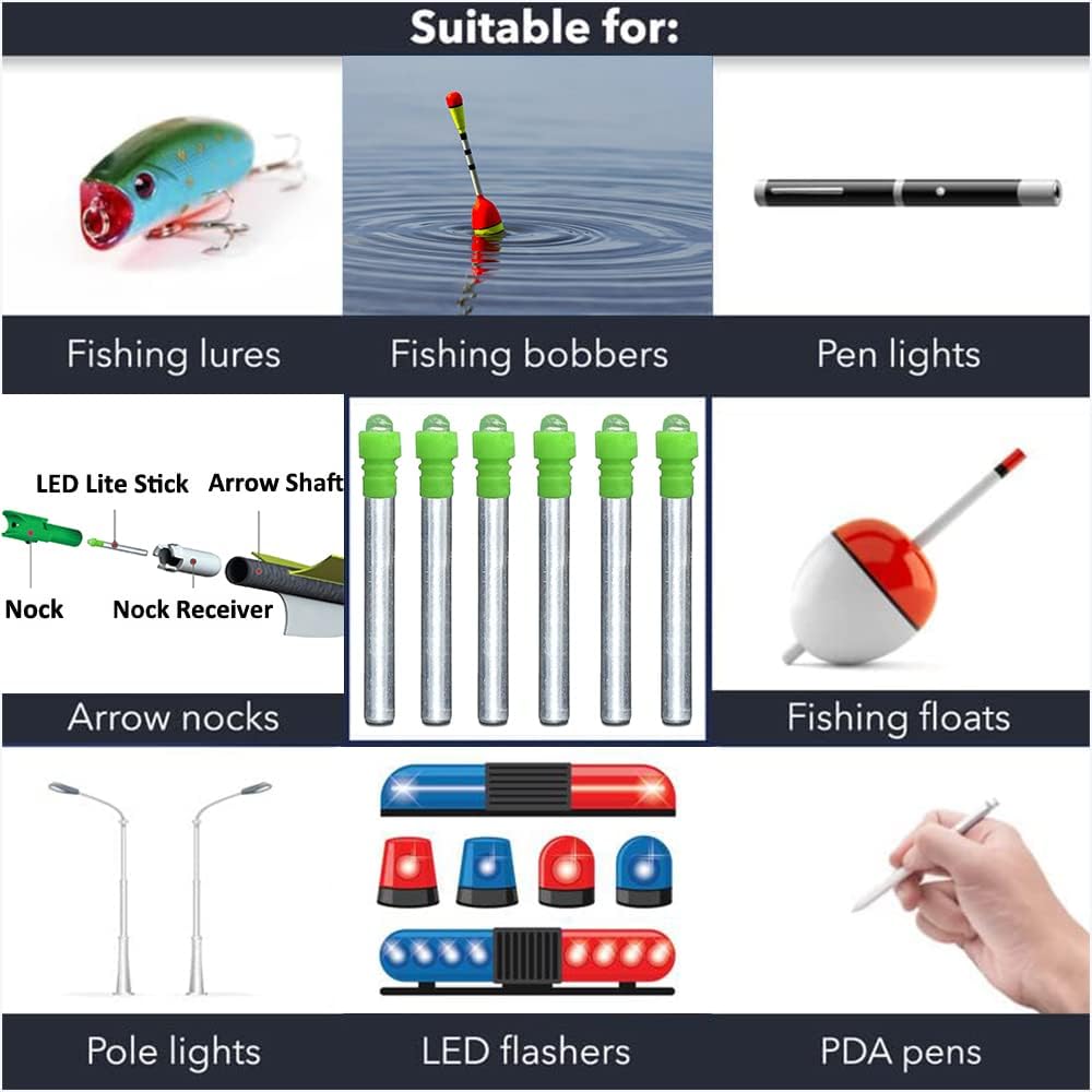 6PCS-High Capacity 340 LED Bobber Light Replacement Battery for Fishing Lures, Fishing Bobbers, Pen Lights, Arrow Nocks, Fishing Floats, Pole Lights,