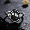 Vintage 925 Sterling Copper Ring Natural Black Onyx Ring Oval Round Stone Retro Fine Zircon Gift Sun Shaped For Women Men