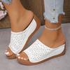 Fashion Wedge Slippers Summer New Round Head Open Toe Embroidery Car Sewing Soft Sole Anti-slip Wear-resistant Kitten Heels
