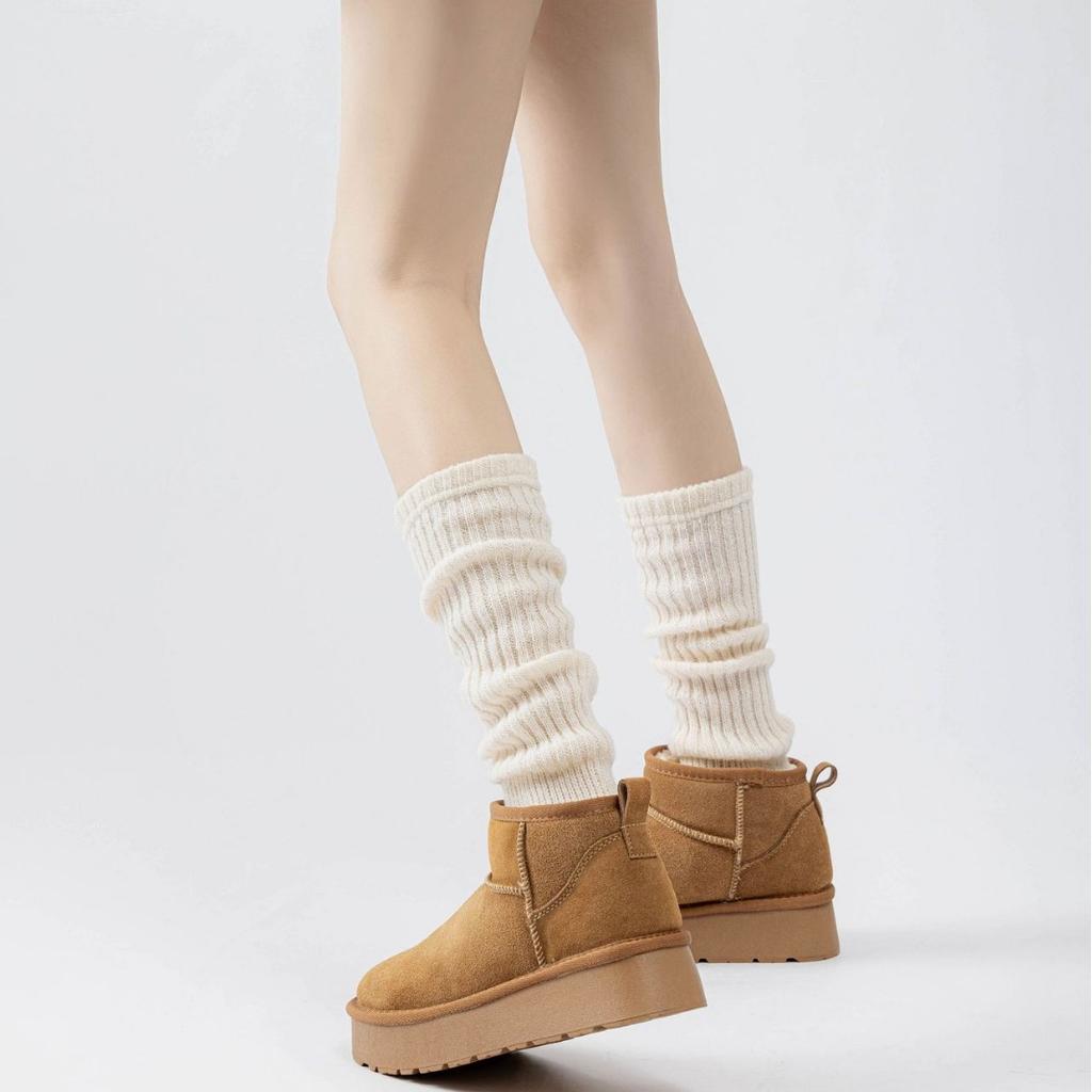 White Foot-Stepping Knitted Socks Cover Spring And Autumn Stacking Socks Y2K Gray Medium-Length Socks With Snow Boots Leg Cover