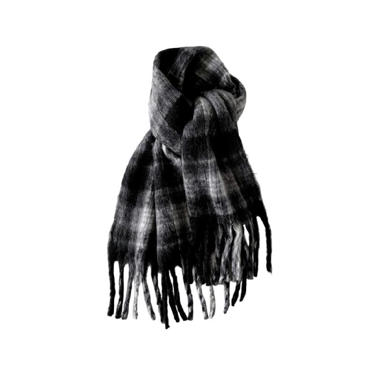 Classical Plaids Pattern Scarf Mohair Blend Long Scarf Warm Comfortable Neckwrap For Daily Outfit Winter Warmth