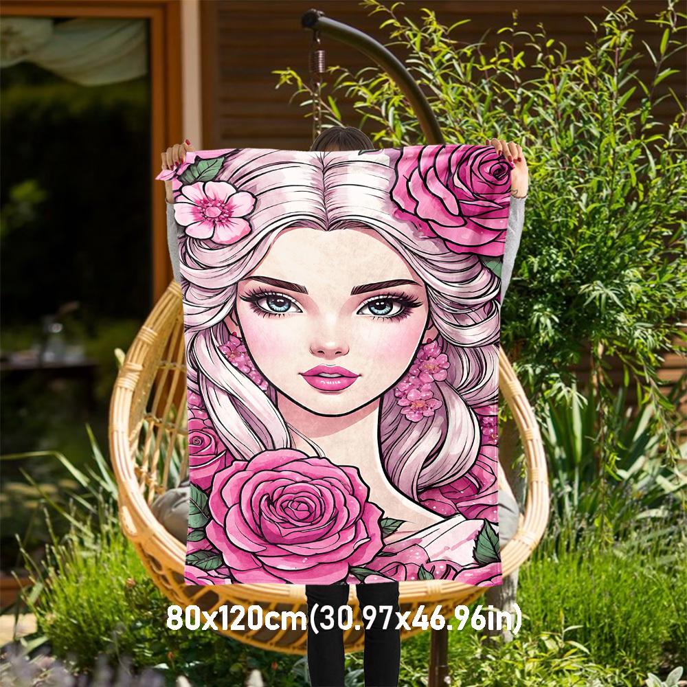 

1pc Floral Rose Outdoor Flannel Blanket Soft Warm All-Season Throw for Sofa Bed Car Camping Office, Cozy Gift Idea1311S 80x120cm(31x47inch)