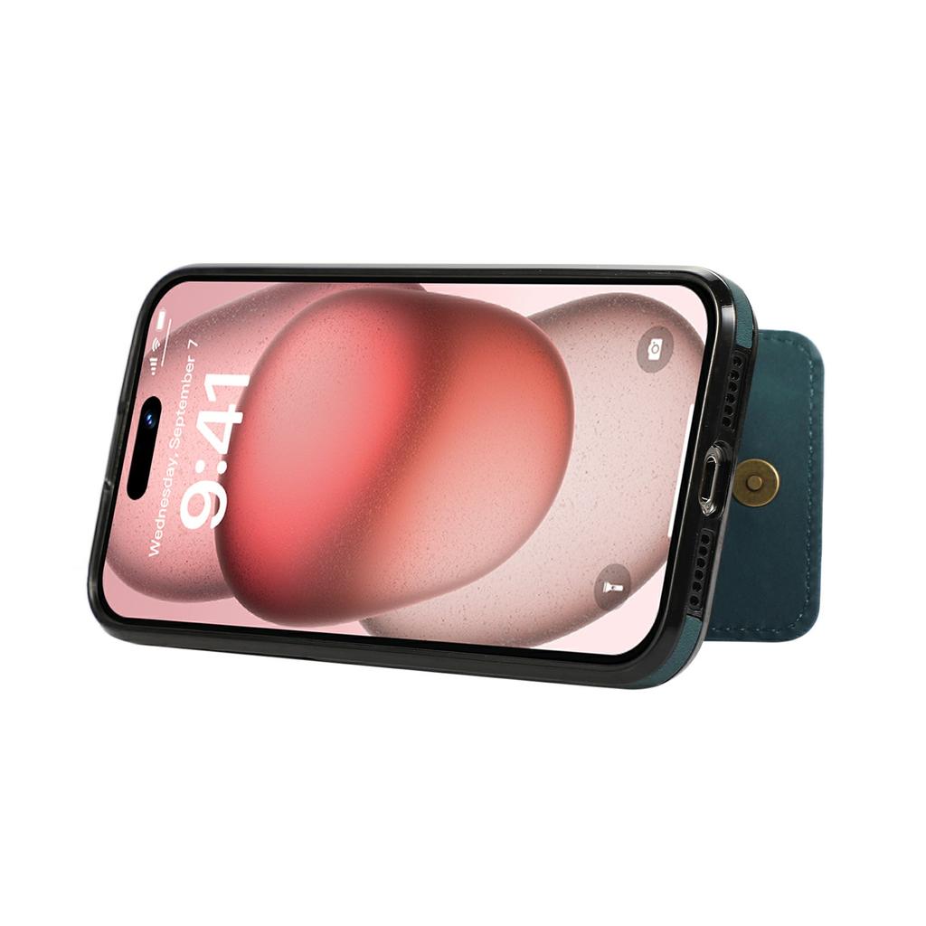 For iPhone 16 Pro Max Case Card Holder Kickstand Leather + TPU Phone Cover with Shoulder Strap