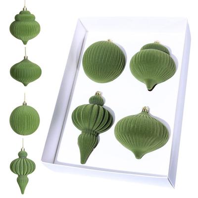 4Pcs Velvet Christmas Ball Ornaments Plastic Flocked Decor with Metal Hangers Holiday Home Decorations for Tree Mantel