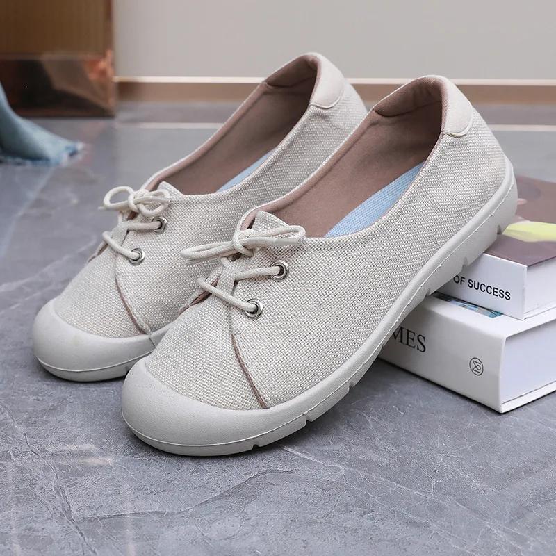 Fashion Spring Women's Lace-up Shallow Walking Shoes Comfortable Round Toe Soft Sole Casual Shoes Crash Resistant Toe Outdoor Sneakers