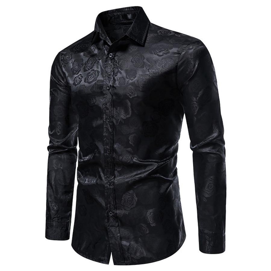 Men's Long Sleeve Fashionable Shirt Rose Print Casual Button Shirts Men Lapel Spring Formal Clothing