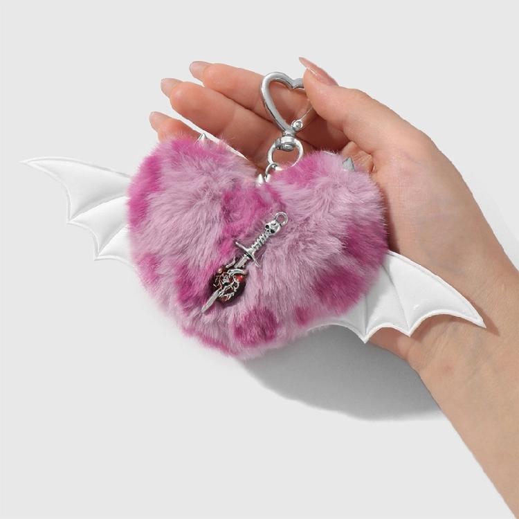 Unique Y2K Themed Fuzzy Keychain With Winged Heart Charm Delicate Keyrings Pendant Accessory For Bags And Keys